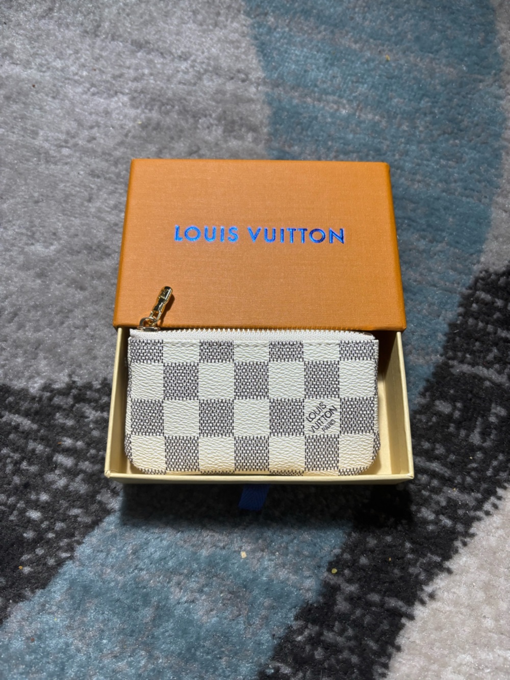 Louis Vuitton Damier Azur Zip Coin Pouch - Cream & Blue-Gray Check